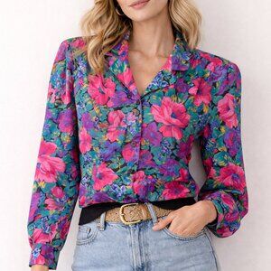 Vintage Joanna Floral Blouse Made in USA Size 18